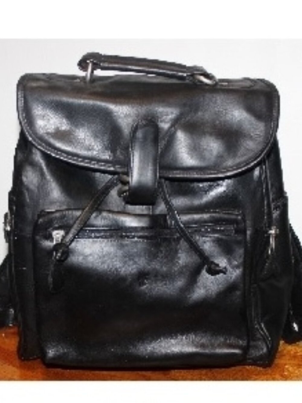 FRYE Thick Black Leather Large Travel Backpack Bag Unisex Mint!